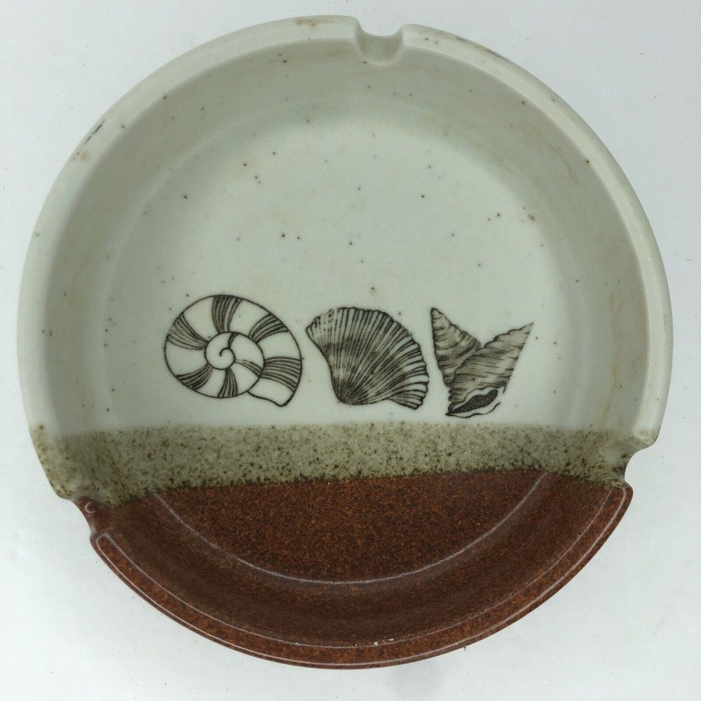 Vintage Otagiri Japan Ceramic Nautical Shell Theme Handcrafted Ashtray MCM